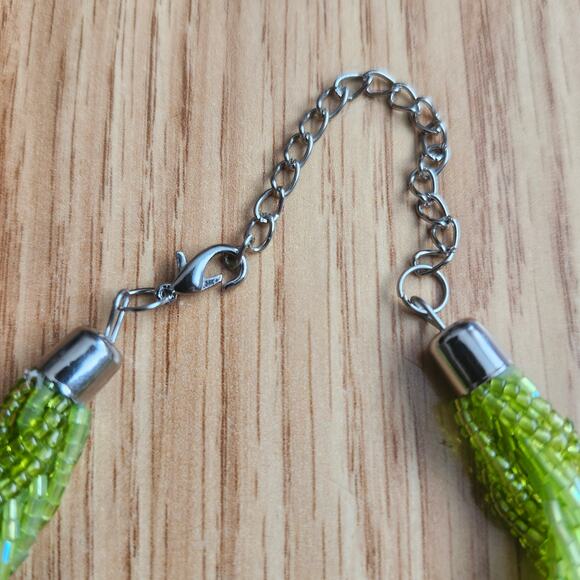 Lime Green Twisted Seed Bead Rope Necklace Braided Multi-Strand Lobster Clasp - Picture 2 of 8